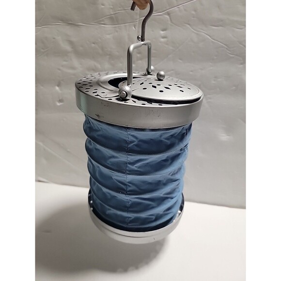 Tealight Candle Holders Blue Fabric and Silver Metal Folding Collapsible Lantern - Picture 2 of 4